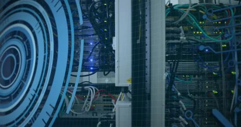 Animation of data processing and text over server room Stock Footage 327126986