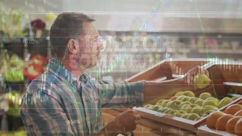 Animation of data processing and time for something new text over caucasian man Stock Footage 222212329