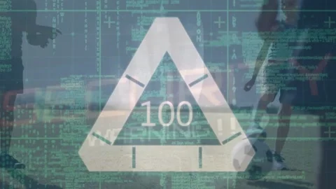 Animation of data processing and triangle over diverse football players Stock Footage 201260512