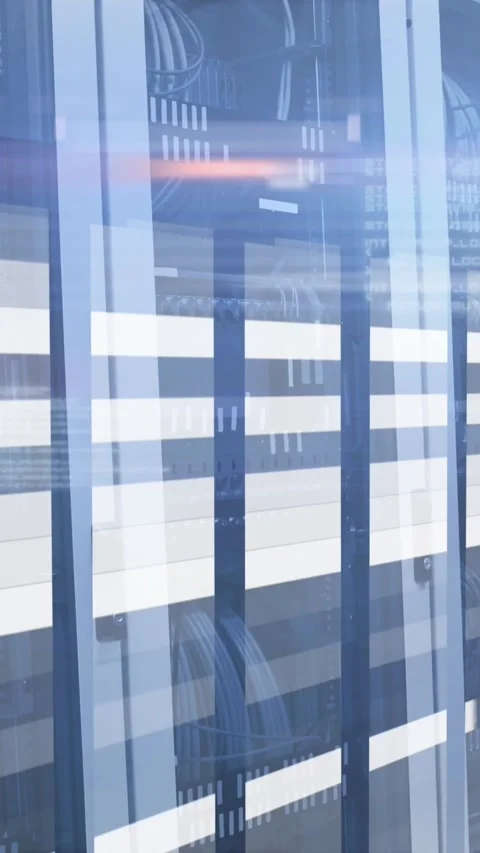 Animation of data processing and white lines over server room Stock Footage 342315775