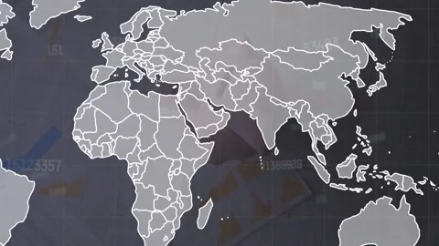 Animation of data processing and world map over documents Stock Footage 199338133