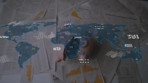 Animation of data processing and world map over documents Stock Footage 199338188