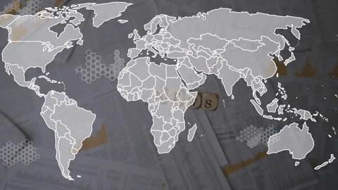 Animation of data processing and world map over documents Stock Footage 199338246