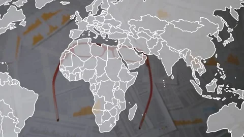 Animation of data processing and world map over documents Stock Footage 199338275
