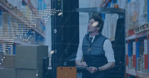 Animation of data processing and world map over caucasian male worker in Stock Footage 307664683