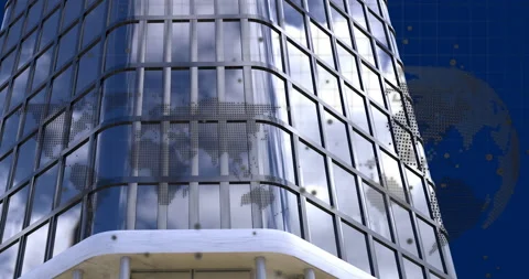 Animation of data processing and world map over modern office building Vídeos de archivo 315841631