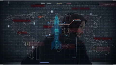 Animation of data processing and world map over caucasian male hacker Stock Footage 327007359