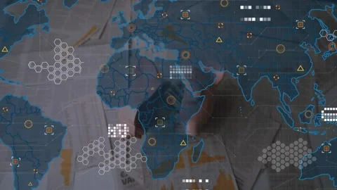 Animation of data processing and world map over documents Stock Footage 327061390