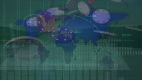 Animation of data processing and world map over chips Stock Footage 327445977