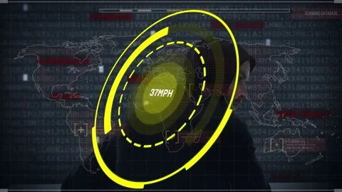 Animation of data processing and world map over caucasian male hacker Stock Footage 327957776