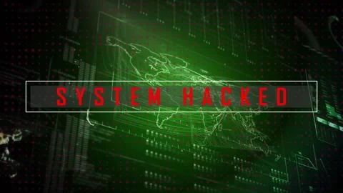 Animation of data processing and world map over globe and system hacked text Stock Footage 328354767