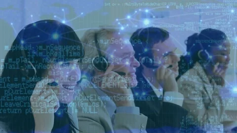 Animation of data processing and world map over diverse business people using Stock Footage 329127735