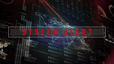 Animation of data processing and world map over globe and system alert text Stock Footage 329169730