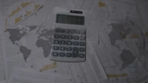 Animation of data processing and world map over documents Stock Footage 329225258
