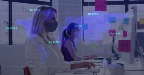 Animation of data processing and world map over diverse business people with Stock Footage 329922937
