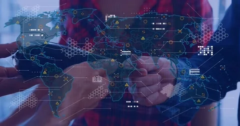 Animation of data processing and world map over mid section of man making a Stock Footage 329923534
