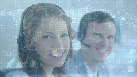 Animation of data processing and world map over diverse business people using Stock Footage 330294322