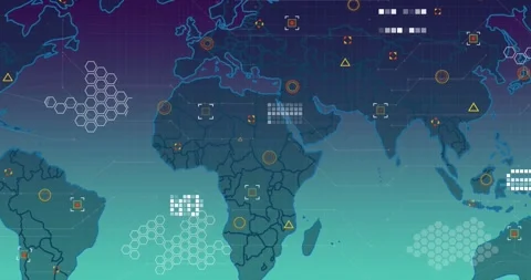 Animation of data processing and world map on green background Stock Footage 330342166