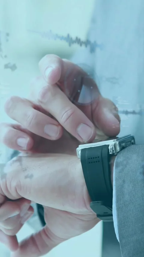 Animation of data processing and world map over businessman checking smartwatch Stock Footage 341952830