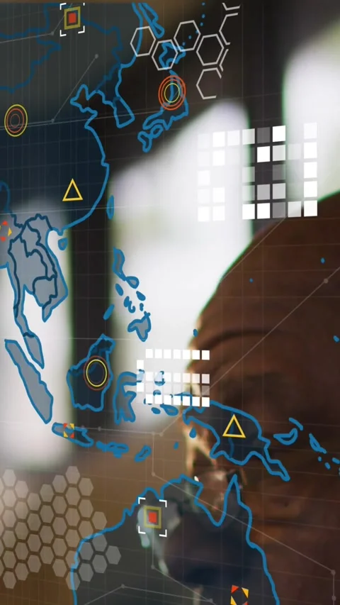Animation of data processing and world map over african american businessman Stock Footage 342612443