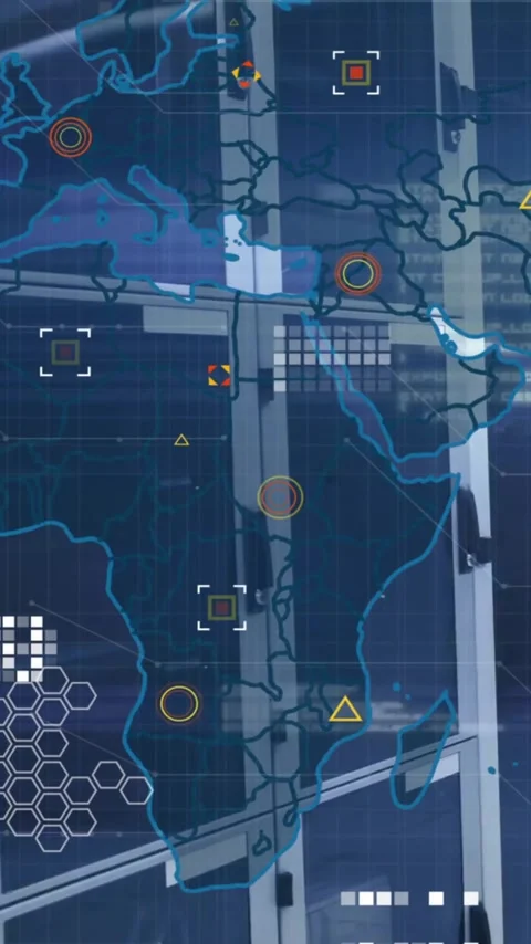 Animation of data processing and world map over computer servers Stock Footage 342706866