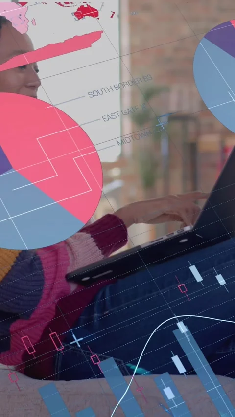 Animation of data processing and world map over businesswoman talking on Stock Footage 343079036