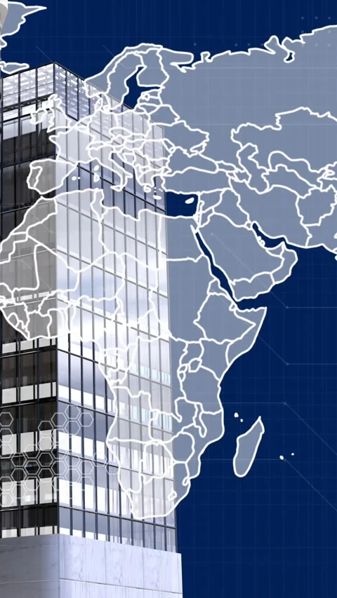 Animation of data processing and world map over modern office buildings Stock Footage 344765721