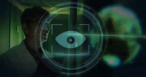 Animation of data processing with asian male it technician by computer servers Stock Footage 328500831