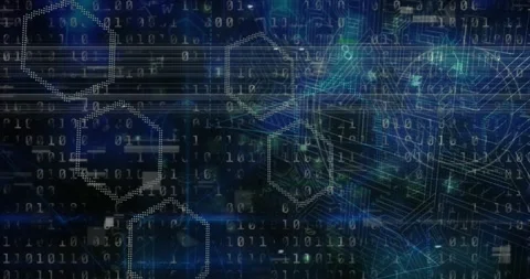 Animation of data processing, binary code and digital padlock over blue and 動画素材 329122936