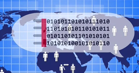Animation of data processing binary coding over world map and grid Stock Footage 246412255