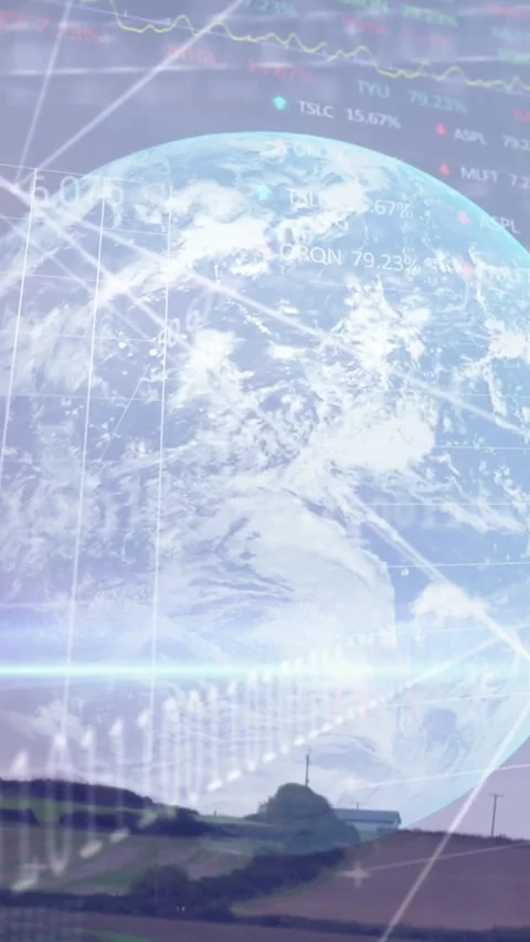 Animation of data processing binary coding over globe and wind turbine Stock Footage 322209988
