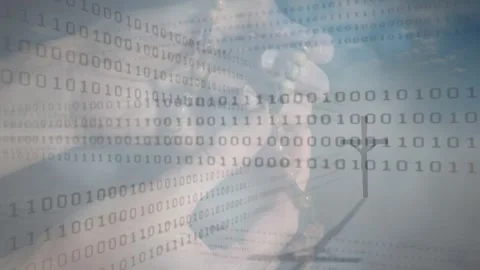 Animation of data processing binary coding over hands holding rosary and cross Stock Footage 325962564