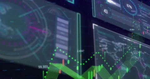 Animation of data processing on black background Stock Footage 307469115