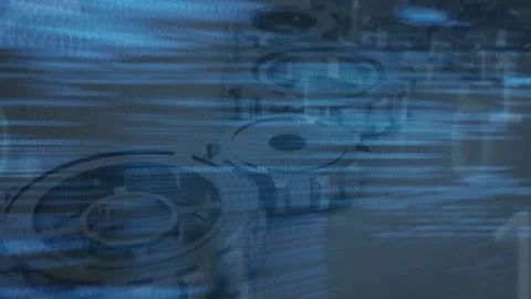 Animation of data processing on blue background with cogs Stock Footage 328460949