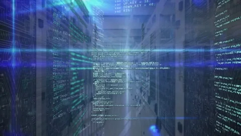 Animation of data processing, blue light spots and microprocessor connections Vídeo Stock 246961114