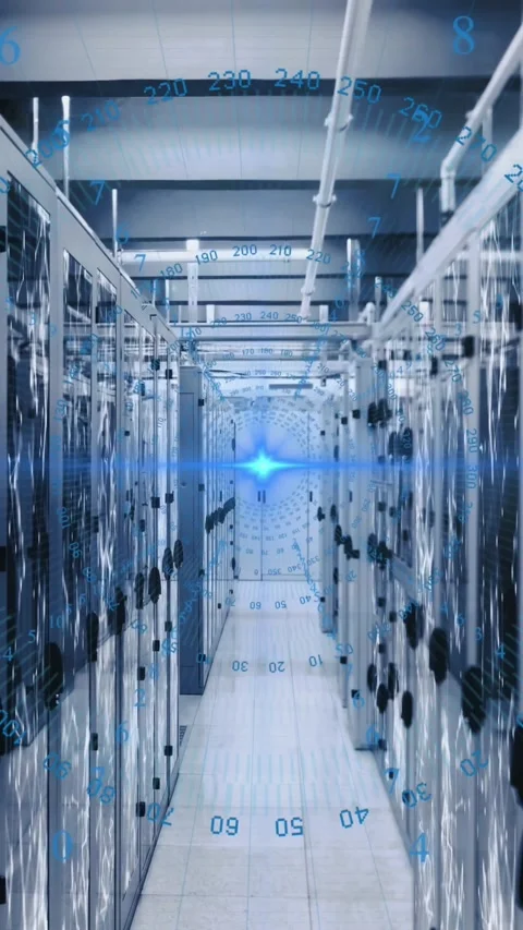 Animation of data processing, blue light spot and network of connections against Stock Footage 343955331