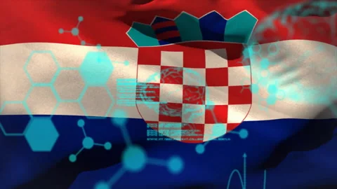 Animation of data processing with brain and molecules over flag of croatia Stock Footage 309356607