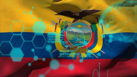 Animation of data processing with brain and molecules over flag of ecuador Stock Footage 309356628