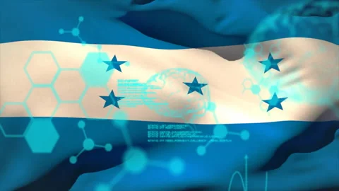 Animation of data processing with brain and molecules over flag of honduras Stock Footage 309356635