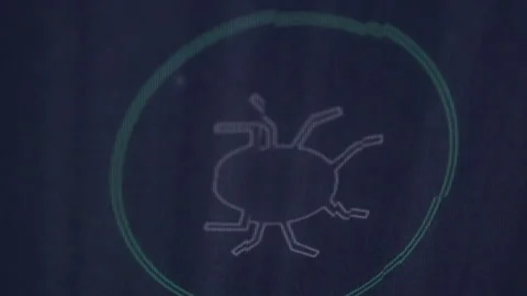 Animation of data processing with bug icon on black background Stock Footage 313166561