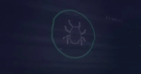 Animation of data processing with bug icon on black background Stock Footage 327198929