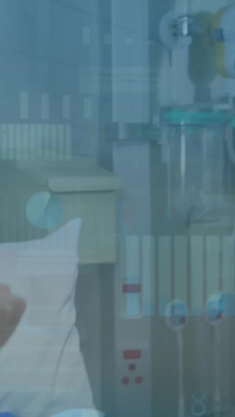 Animation of data processing on caucasian female doctor examining female senior Stock Footage 344745898
