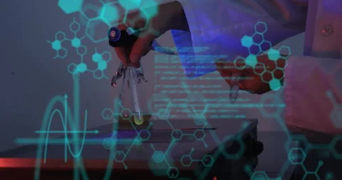 Animation of data processing with chemical formula over caucasian male scientist Video stock 309741997