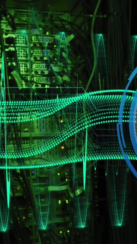 Animation of data processing with cloud icon over server room Stock Footage 342608632
