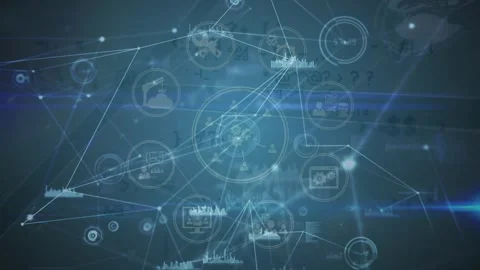 Animation of data processing with cogs over icons Stock Footage 329295641