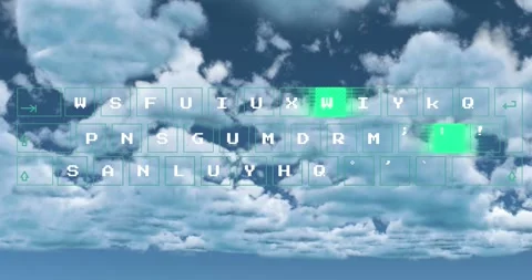 Animation of data processing on computer keyboard over clouds Vídeos de archivo 330584019