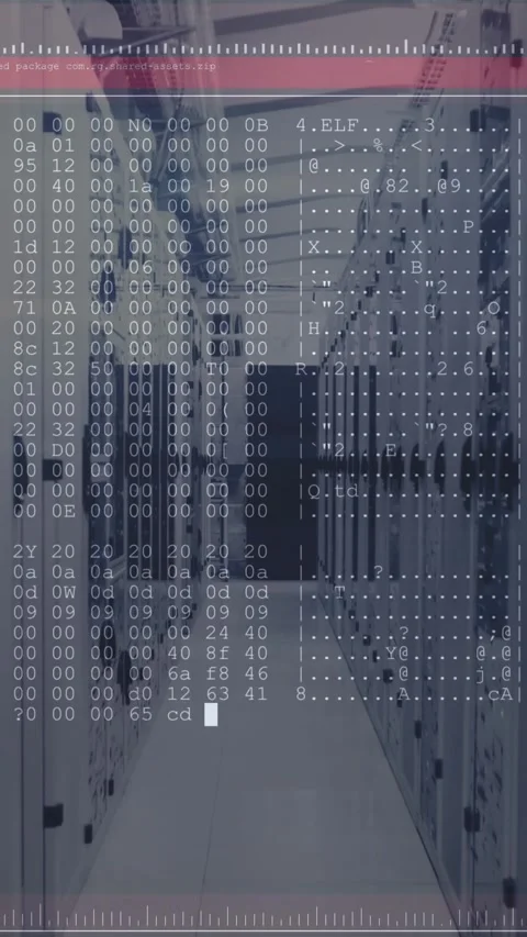 Animation of data processing on computer screen tech room with computer servers Stock Footage 331649664