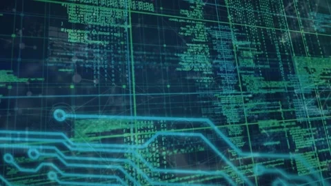 Animation of data processing with connecting dots, hud elements on digital Stock Footage 329124798