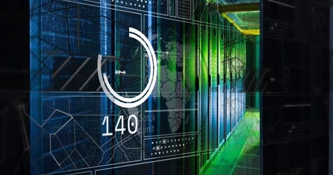 Animation of data processing with connections over computer servers Stock Footage 329414636