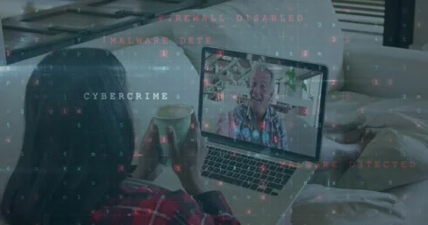 Animation of data processing with cyber attack warning over technician and Stock Footage 330255294
